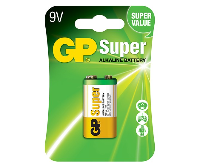 Батарейка щелочная GP Super Alkaline Battery 1604A, 9V, крона, 6LF22 [1604A-5UE1]