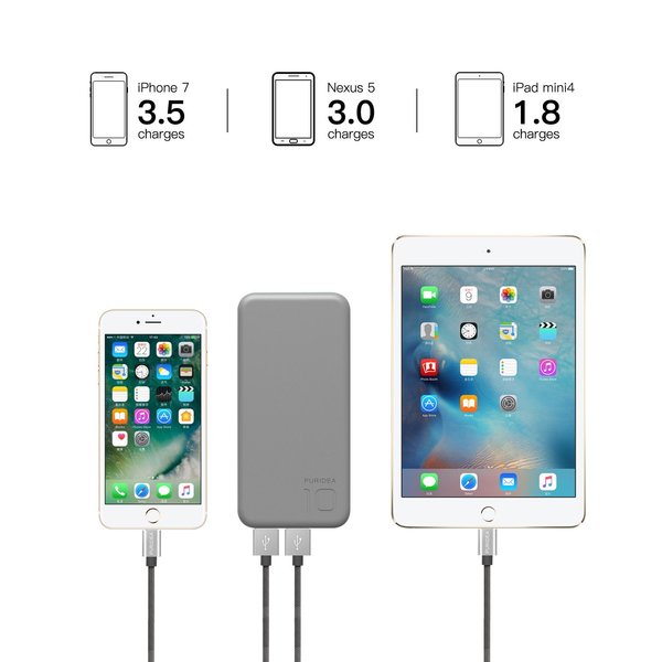 Универсальная мобильная батарея PURIDEA S2 10000mAh Li-Pol Rubber Grey &amp; White [S2-Grey White]