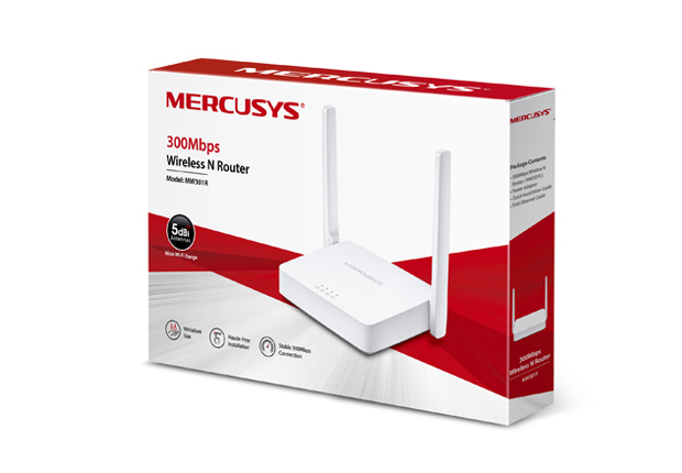 Бeспр. маршрутизатор MERCUSYS MW301R, 300Mbps + 2Lan, 2 антени [MW301R]