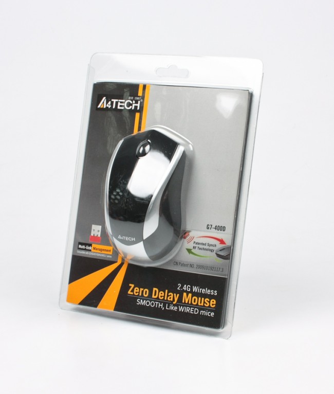 Мышь беспроводная A4Tech G7-400D-2 (Black+Silver) Holeless USB