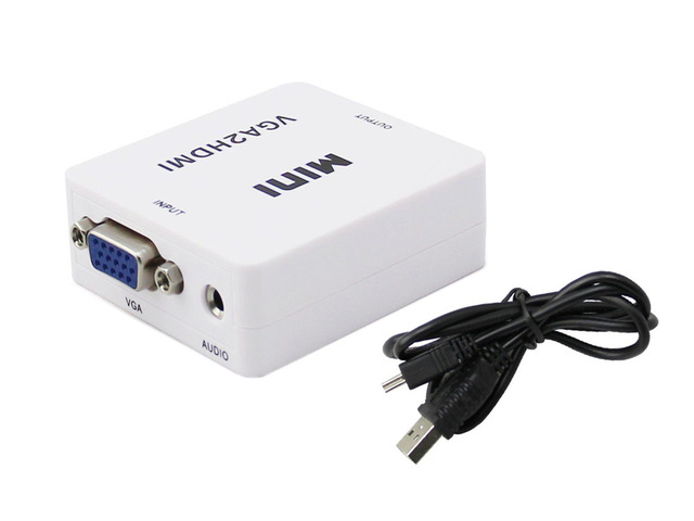Конвертер Mini, VGA2HDMI, ВЫХОД HDMI(мама), на ВХОД VGA(мама)  720P/1080P, White, BOX [11631]