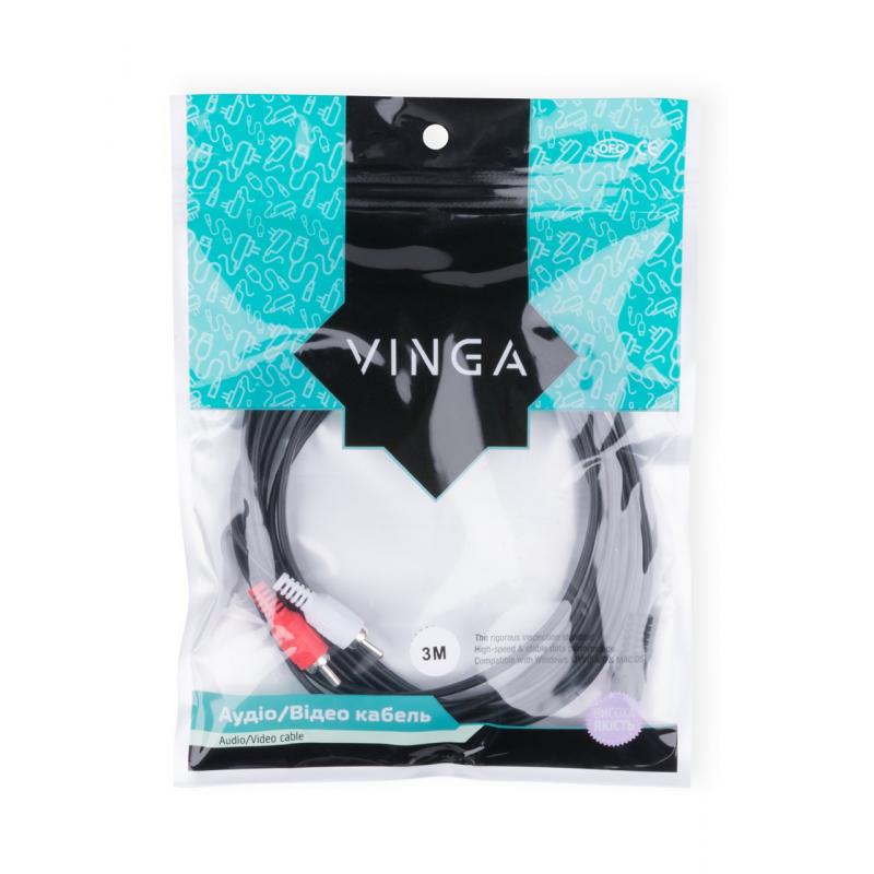 Кабель мультимедийный Jack 3.5mm male to 2xRCA 3.0m Vinga [3.5STM2RCAM01-3.0]