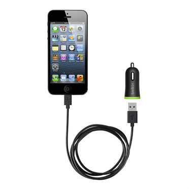 Набор АЗУ BELKIN 12V-USB, 1-port, 10W, 5-5.5V, 2.1А, USB-iPhone5, Black, BOX [F8J078]