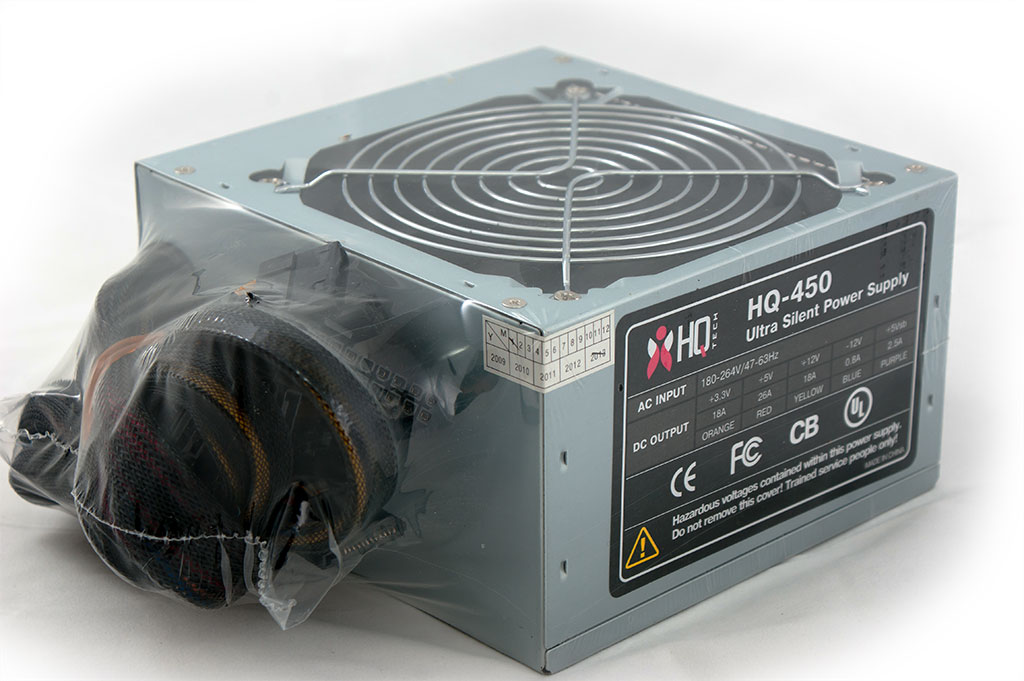 Блок питания HQ-Tech 450W, 12cm FAN, CE, 5xHDD, 1xFDD, 3xSATA, 20+4, 1xP4, 1xPCI-E 6pin, кабеля в черной оплетке, упаковка-пластик, OEM