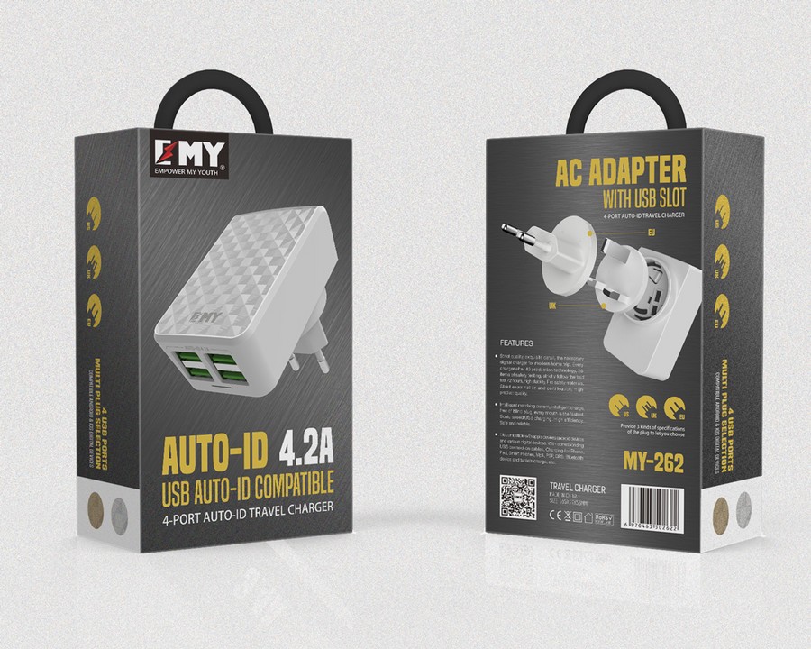 Сетевой адаптер EMY Micro 4200mAh 4usb кабель в комплекте MY-262 бело-стальной