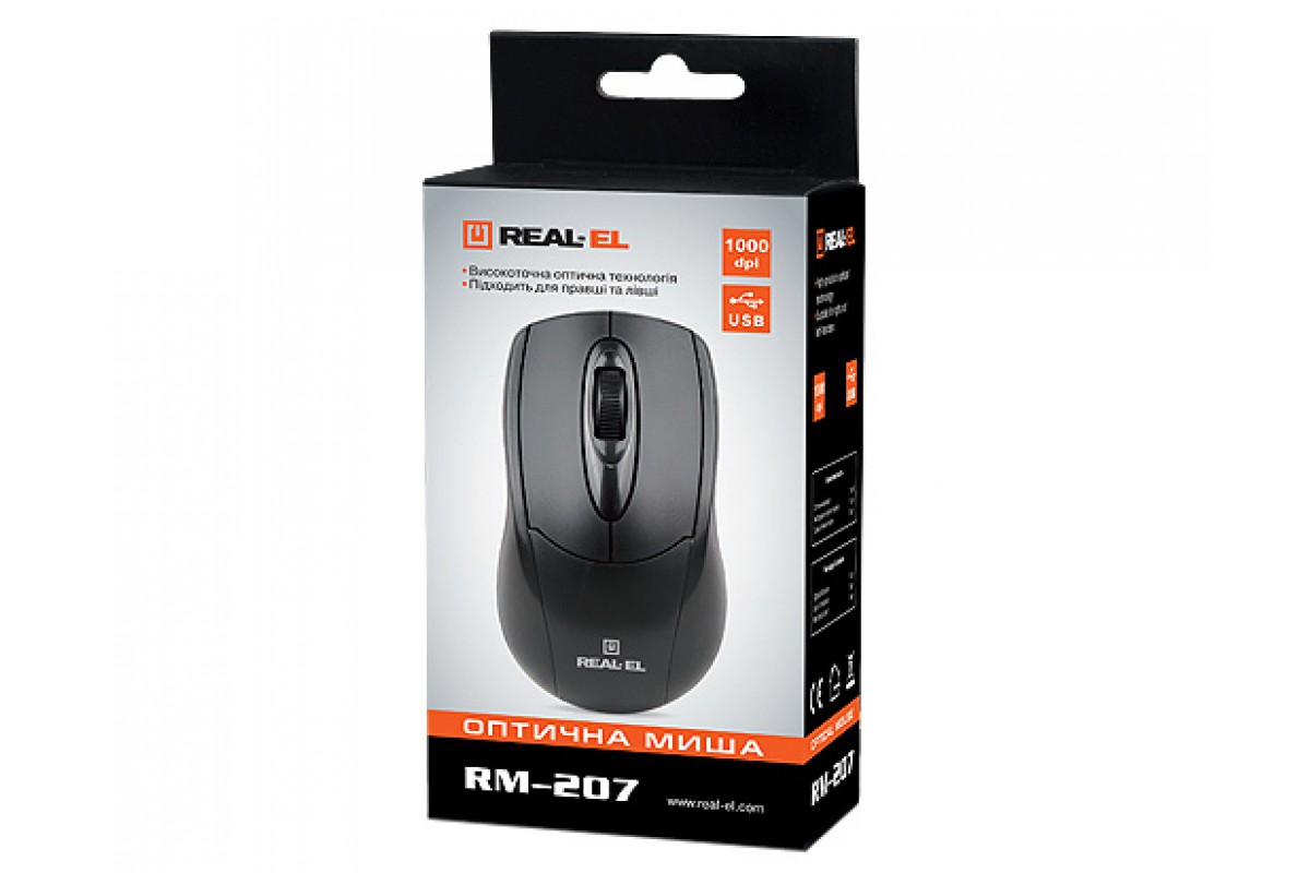 Мышь REAL-EL RM-207 Black (USB, Чёрный) (EL123200015)