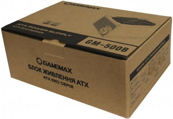 Блок питания Gamemax GM-500B, 500W, вентилятор 120мм, разъёмы: ATX 20+4; 1xPCI-Ex; 2*SATA, black [GM-500B]