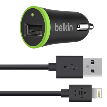 Автомобильное зарядное устройство ВELKIN 12V-USB, 1-port, 10W, 5-5.5V, 2.1А, Lightning, Black, BOX [F8J078]