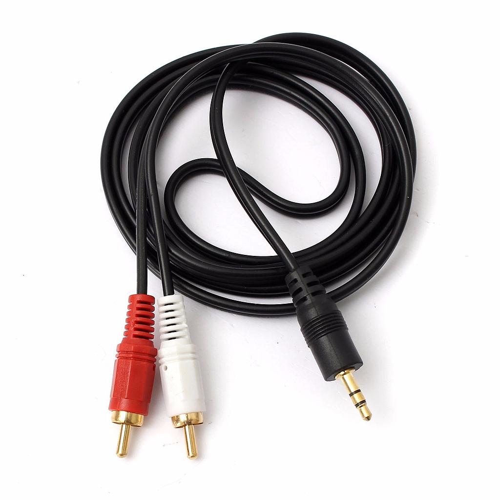 Кабель 3.5mm (папа) =&gt; 2хRCA (папа), GOLD Jack, CU, Stereo, круглый, Black, 1.8m, HQ [3179]