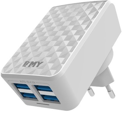 Сетевой адаптер EMY Micro 4200mAh 4usb кабель в комплекте MY-262 бело-стальной