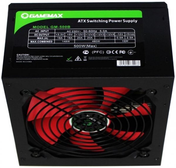 Блок питания Gamemax GM-500B, 500W, вентилятор 120мм, разъёмы: ATX 20+4; 1xPCI-Ex; 2*SATA, black [GM-500B]