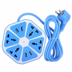 Сетевой фильтр HEXAGON SOCKET 4 универсальных розетки + 4x1A, Blue, BOX