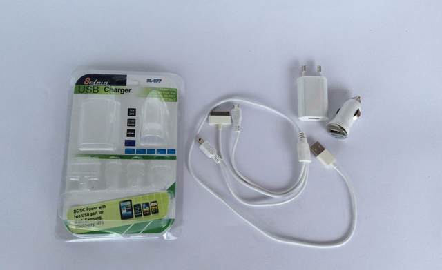 Сетевое/Автомобильное зарядное устройство Solma sl-077 microUSB miniUSB APi-1 USB white