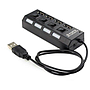 Хаб USB 2.0 4 порта с переключателями на каждый порт, Black, 480Mbts High Speed, питание от USB, Blister Q200 [3943]